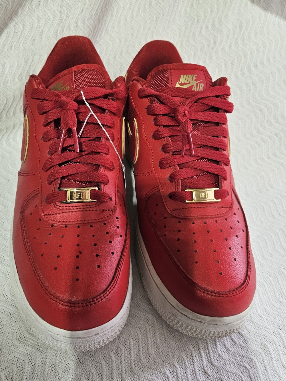 Nike Air Force 1 Low Red Gold Swoosh Red/Gold/White Leather Sneakers Women's 10